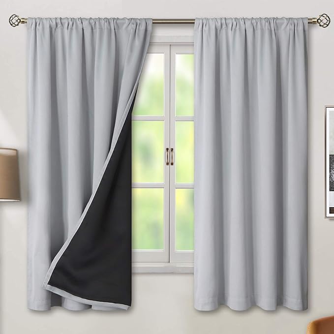 BGment Thermal Insulated 100% Blackout Curtains for Bedroom with Black Liner, Double Layer Full Room Darkening Noise Reducing Rod Pocket Curtain (42 x 63 Inch, Light Grey, 2 Panels) by BGment