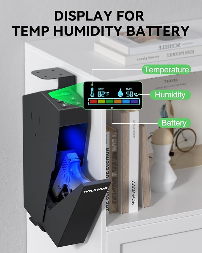 Gun Safe Biometric Pistol Safe Fingerprint Drop Down Mount Handgun Safe Under Table for Desk Bedside Nightstand - Image 4