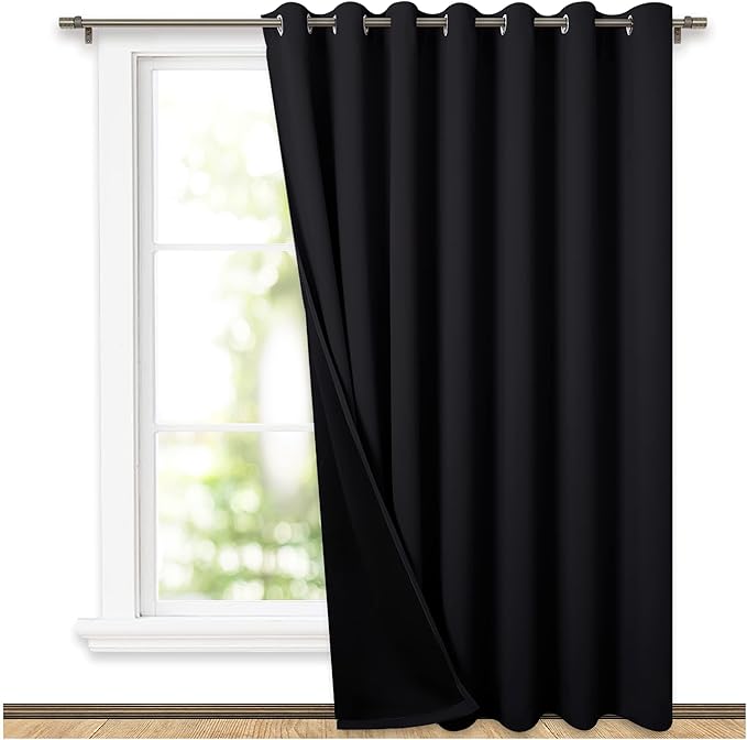 NICETOWN Extra Wide Patio Door Curtain, Super Heavy-Duty Thermal Sliding Glass Door Lined Drape, Privacy Assured 100% Blackout Window Treatment(Black, 1 Panel, 100 inches W x 84 inches L) by NICETOWN