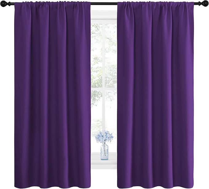 NICETOWN Blackout Curtains for Living Room - Triple Weave Home Decoration Thermal Insulated Solid Rod Pocket Blackout Drapes for Bedroom(Set of 2, 42 x 63 Inch, Royal Purple) - Image 2
