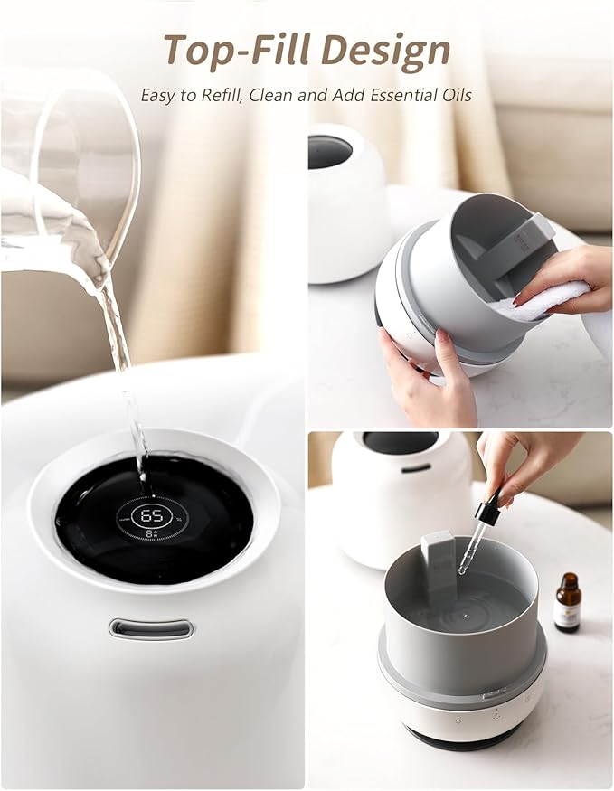 SmartDevil 1.2L Cool Mist Humidifier, Top Fill Ultrasonic Smart Air Humidifier with Essential Oils, Timing, Auto Shut Off for Home Babies Plants - Image 3