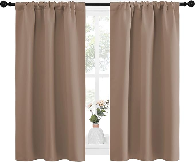 NICETOWN Kitchen Window Blackout Curtains - Window Treatment Thermal Insulated Rod Pocket Small Blackout Draperies/Drapes for Bedroom/Kitchen (Cappuccino, Set of 2, 34 inches Wide by 45 inches Long) - Image 2