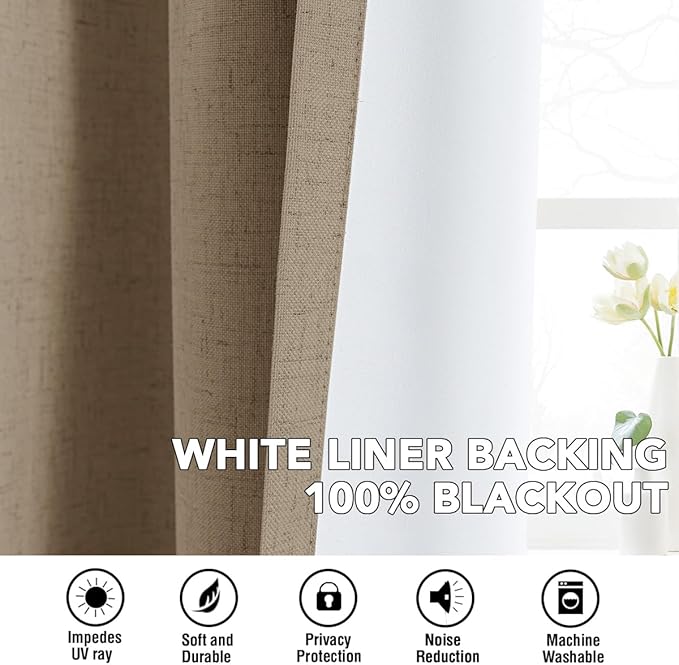 H.VERSAILTEX Linen Curtains 100% Blackout Curtains for Bedroom 108 inch Long Full Light Blocking Nature Linen Blended Window Curtains for Living Room Nickel Grommet (2 Panels, Heathered Macchiato) - Image 6