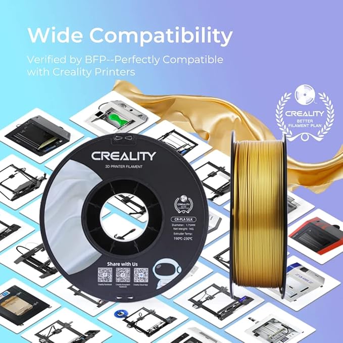 Creality PLA Silk Filament 1.75mm, 3D Printer Filament, Smooth Silk Texture, Clog-Free, Silk Shiny PLA Filament +/-0.02mm, 3D Printing Filament 1KG/2.2lb (Blue) - Image 6