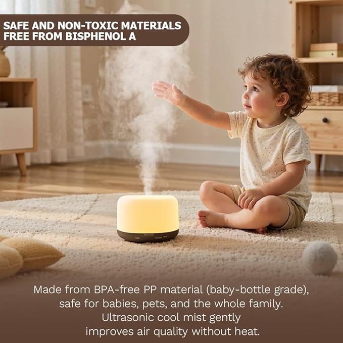 500ml Essential Oil Diffuser,Quiet 4-in-1 Ultrasonic Aromatherapy Humidifier,7 Color LED Lights,Timer & Auto-Off,BPA Free,Large Capacity Room Fragrance(Deep Woodgrain, Mini Model) - Image 6