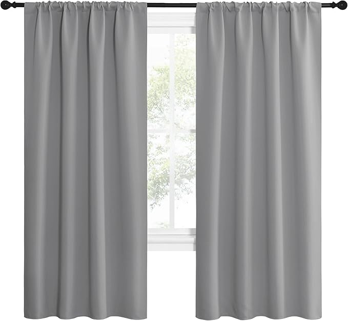 NICETOWN Silver Grey Blackout Curtains for Living Room - Triple Weave Home Decoration Thermal Insulated Solid Rod Pocket Blackout Drapes for Bedroom(Set of 2, 42 x 72 Inch) - Image 2