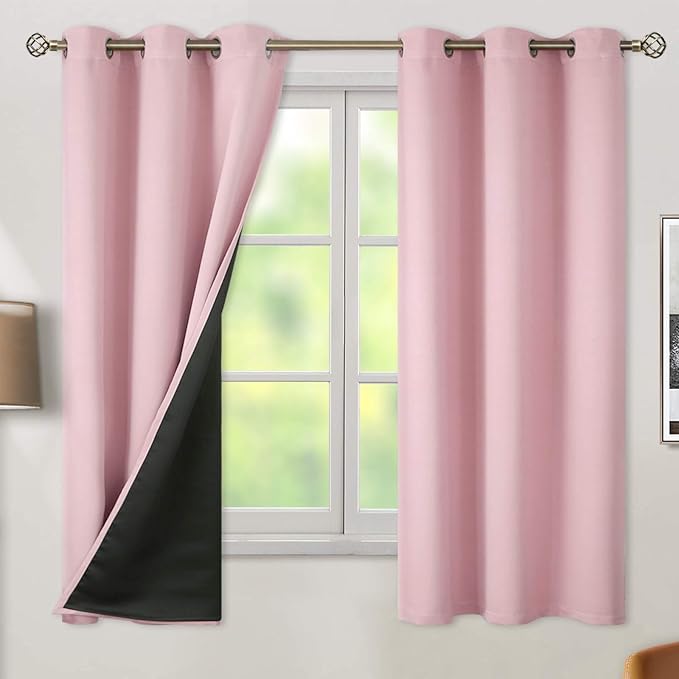 BGment Baby Pink Blackout Curtains for Girls Room 63 Inch Length 2 Panels, Thermal Insulated Full Light Blocking Grommet Noise Cancelling Window Curtains for Nursery Bedroom, 42 Inch Wide Each by BGment