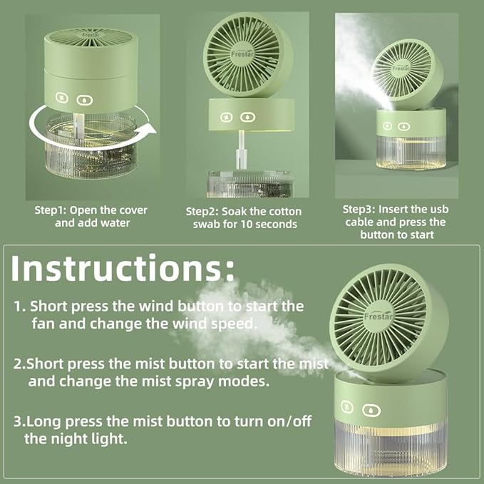 Personal Cooling Fan and Small Air Humidifier 350ml with LED Night Light, Desktop USB Charging Humidifier and Fan 3 in 1 for Office and Small Room, No Battery (Pink) - Image 5