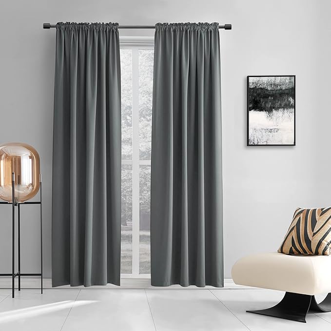 DONREN Patio Blackout Curtain Panels - Summer Home Decoration Thermal Insulated Rod Pocket Blackout Draperies/Drapes for Bedroom (2 Panels, 60 inches x 96 inches, Medium Grey) - Image 2