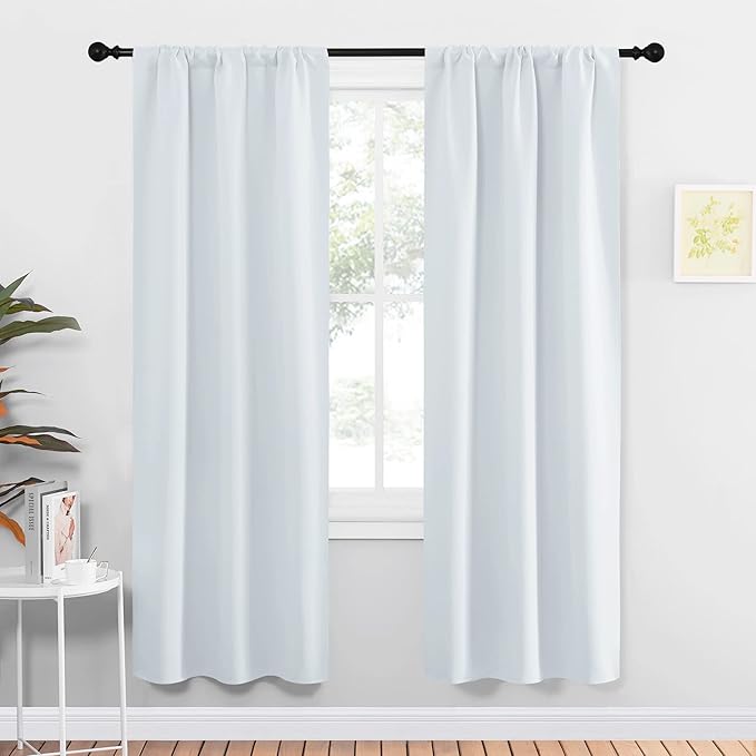 NICETOWN Greyish White Window Curtain Panels - Thermal Insulated Rod Pocket Room Darkening Curtain Sets for Bedroom (Greyish White, 2 Panels, 34 in x 72 in (W x L)) by NICETOWN