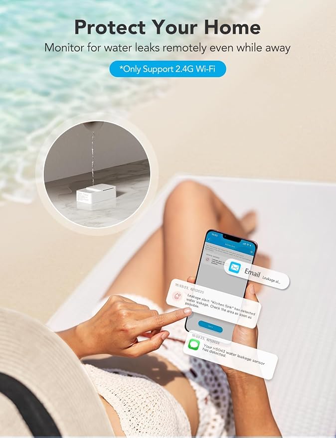 GoveeLife Premium Smart Water Leak Detector 2 with 1968ft Ultra-Long Range, WiFi Water Sensor with SMS/Email/APP Push and Sound Alarm, 5-Year Battery Life, Suitable for Home, Basement, Kitchen, 3 Pack - Image 3