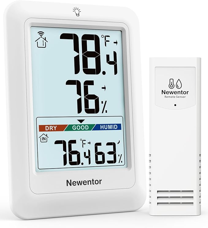Newentor Indoor Outdoor Thermometer Wireless, Weather Stations Wireless Indoor Outdoor, Outdoor Thermometers for Patio House, Outside Inside Thermometers with Comfort Indicator, White with 1 Sensor by Newentor