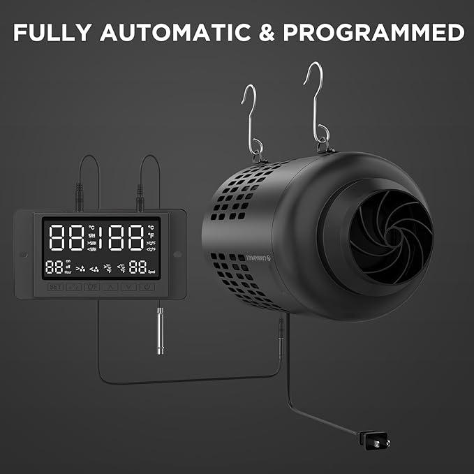 4 Inch Inline Duct Fan with EC Motor and Built-in Carbon Filter, Duct Fan Kit with Temperature Humidity Controller, Grow Tent Kits Ventilation System with Carbon Filter Combo - Image 7