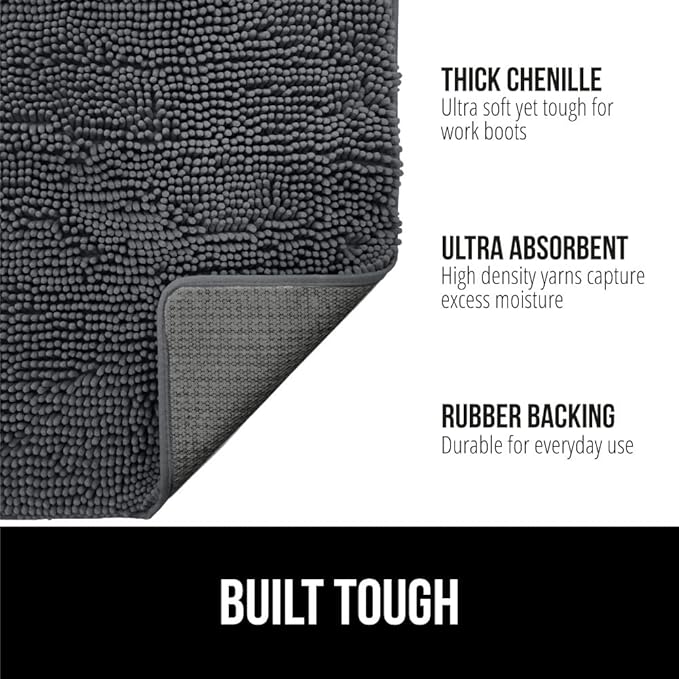 GORILLA GRIP SOAKSTOPPER Dog Door Mat, 48x30 Machine Washable Rug Absorbent Doormat Captures Moisture Mud Dirt, Quick Dry Soft Chenille Entryway Rugs Indoor Entrance Mats for Dog Paws, Charcoal - Image 3