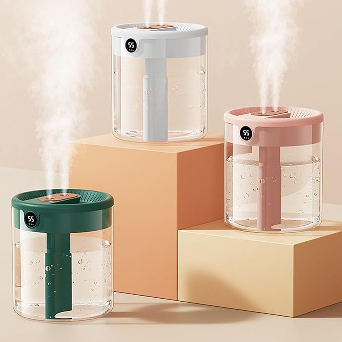 2L Double Nozzle Air Humidifier, Bedroom Humidifier with LCD Display, Almost Silent, White - Image 4