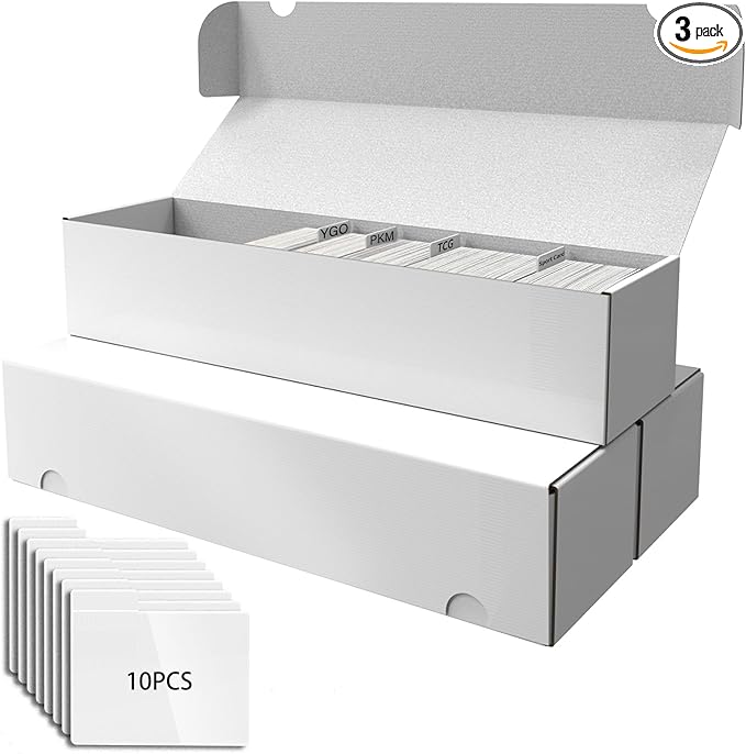 Card Box for Trading Cards Storage Box, Laminated Card Storage Box with Dividers, 1100 Count White Cardboard Boxes for Mtg/TCG/Magic/ Sports Card Storage,Trading Card Holder for Collector(3 Pack) by XRACV