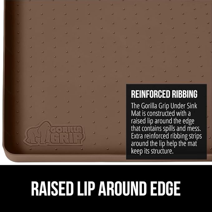 GORILLA GRIP Waterproof Silicone Under Sink Mat with Raised Lip for Kitchen and Bathroom, 34 x 22 in, Cabinet Shelf Liner Stay in Place Mats Dishwasher Safe Drawer Liner, Organizer Tray, Coffee - Image 5