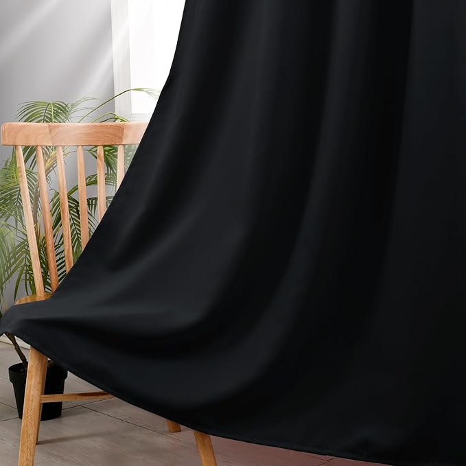 Hiasan RV Blackout Curtains for Bedroom, 52 x 30 Inches Long - Thermal Insulated & Light Blocking Window Curtains for Living Room, 2 Drape Panels Sewn with Tiebacks, Black - Image 9