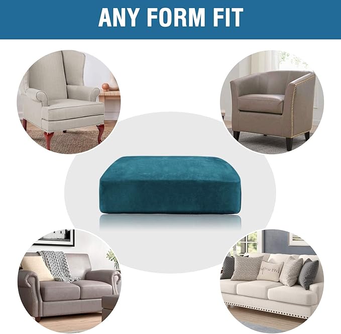 H.VERSAILTEX Velvet Stretch Couch Cushion Cover Plush Cushion Slipcover for Chair Loveseat Sofa Cushion Furniture Protector Seat Cushion Sofa Cover (2 Piece Large Sofa Cushion Covers, Deep Teal) - Image 7