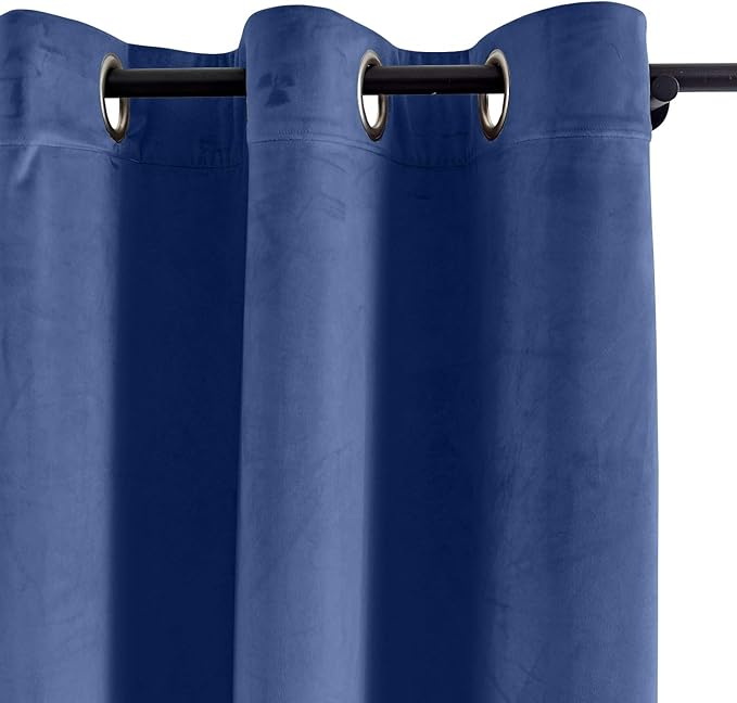 ChadMade Blackout Lined Premium Velvet Curtain Ocean Blue 100Wx96L Inch (1 Panel), Eyelet Grommet for Livingroom Bedroom Theater Studio, Leon Collection - Image 2
