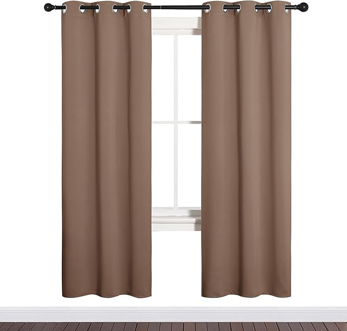 NICETOWN Blackout Window Curtains and Drapes for Kitchen, Window Treatment Thermal Insulated Solid Grommet Blackout Drapery Panels (Set of 2, 34 by 72 inches, Cappuccino) by NICETOWN