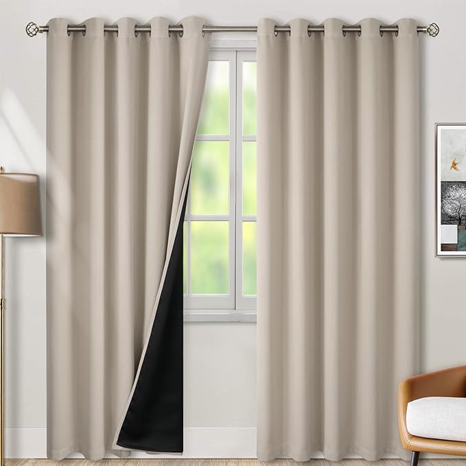 BGment Thermal Insulated 100% Blackout Curtains for Bedroom with Black Liner, Double Layer Full Room Darkening Noise Reducing Grommet Curtain (60 x 84 Inch, Cashmere, 2 Panels) by BGment