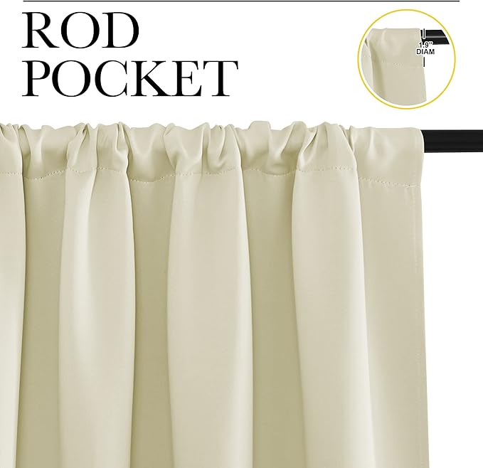 NICETOWN RV Blackout Curtains for Camper Windows, Beige, 34" x 36", Set of 2, Kitchen Curtains, Short Blackout Drapes, Thermal Insulated Rod Pocket Window Treatment Draperies for Nursery - Image 2