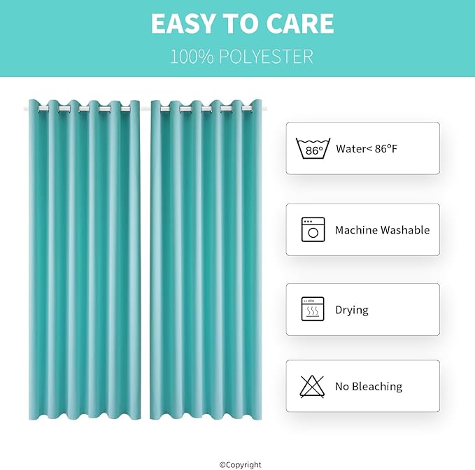 DIVA EN CAMINO DEC Outdoor Patio Curtain Waterproof Darkening Thermal Insulated Indoor Curtains for Bedroom, Porch, Living Room, Pergola, Cabana, W84 x L95, Teal Blue, Set of 2 Panels - Image 7