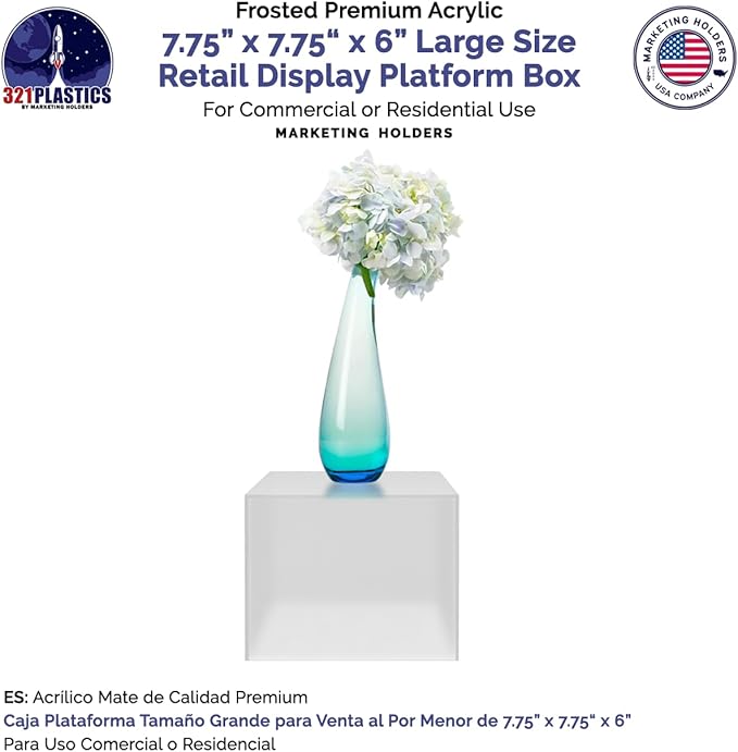 Frosted Acrylic Display Box Versatile 5 Sided Pedestal No Lid 7.75" x 7.75" x 6" Opaque Merchandise Storage Bin Retail Product Riser One Open Side by Marketing Holders - Image 4