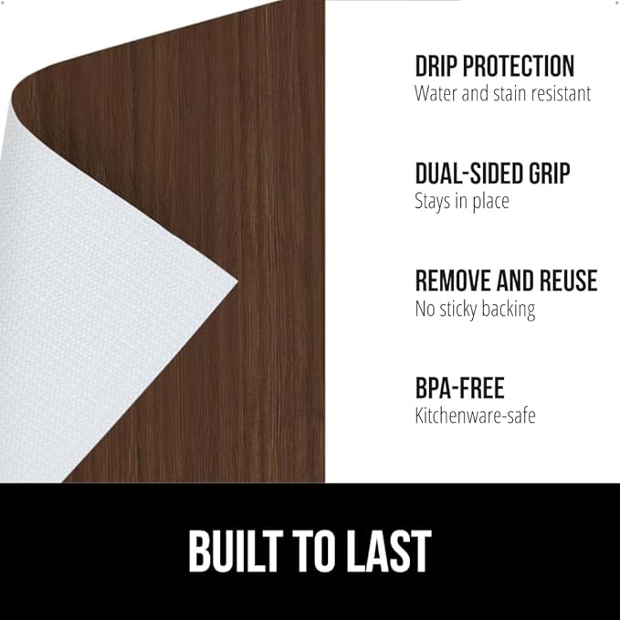 GORILLA GRIP DripGuard Shelf Liner, Non-Adhesive Drawer and Kitchen Cabinet Protector, Strong Grip Slip Resistant Underside, Smooth Surface Liners for Cabinets, Bathrooms, Closets, 12x120 Inch, Wood - Image 2