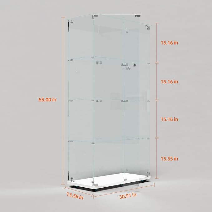 Yoluckea 4-Tier Glass Display Cabinet with Bluetooth LED Light Strip, 2-Door Floor Standing Curio Cabinet with Universal Wheel for Home Office Display, White Glass Bookshelf for Collections, Clear Top - Image 2