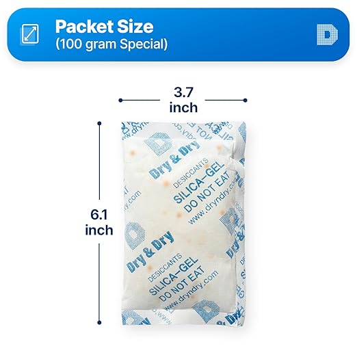 Dry & Dry Orange Indicating(Orange to Dark Green) Mixed Silica Gel Packets - Food Safe Rechargeable Silica Desiccants Gel Packs - 5 Packs (100 Gram) - Image 6