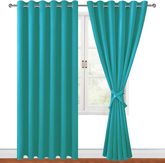 Hiasan Room Darkening Curtains for Bedroom, 70 x 84 Inches - Thermal Insulated & Energy Saving Window Drapes for Living Room/Dorm Room, Set of 2 Panels Sewn with Tiebacks, Peacock Teal by Hiasan