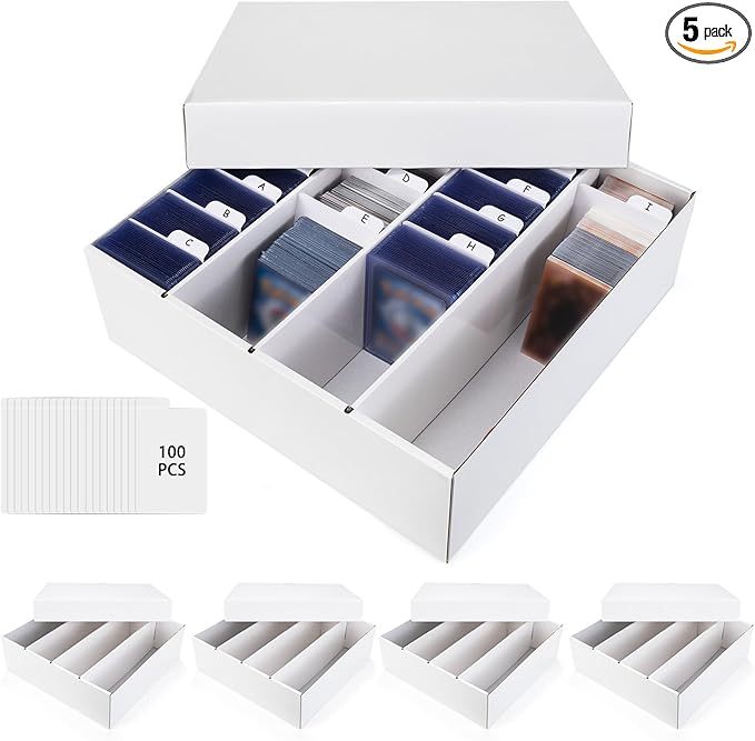Trading Card Storage Box, 4 Row 3200 Count Collector Cards Box with Divider, White Corrugated Cardboard Compatible with Top Loader Organizer Sorting Tray Box for Sports Cards, MTG, TCG Cards (5-Pack) by XRACV