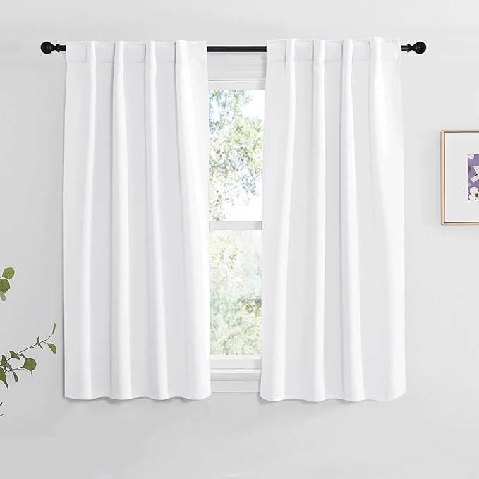 NICETOWM Window Treatment Curtain Panels - (White Color) W34 x L48, 2 Pieces, Semi Blackout Window Treatment Drape Panel for Kids Bedroom by NICETOWN