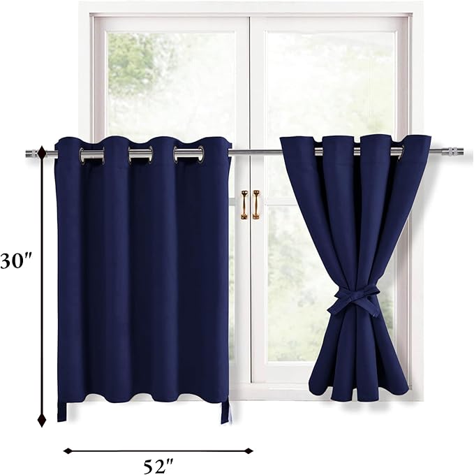 Hiasan RV Blackout Curtains for Bedroom, 52 x 30 Inches Long - Thermal Insulated & Light Blocking Window Curtains for Living Room, 2 Drape Panels Sewn with Tiebacks, Navy Blue - Image 6