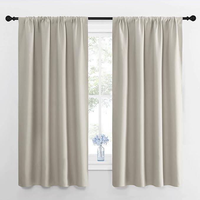 NICETOWN Blackout Curtains for Living Room, Darkening Window Curtain Panels, Easy-Care Solid Thermal Insulated Draperies/Drapes for Daughter Room (Natural, 2 Panels, 42 by 63) by NICETOWN