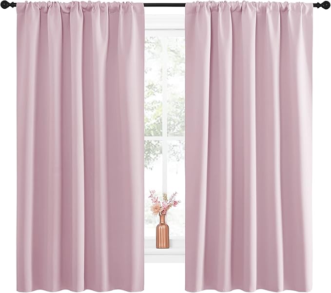 NICETOWN Room Darkening Curtains and Drapes - Thermal Insulated Rod Pocket Room Darkening Draperies for Dining Room (Lavender Pink, 2 Pieces, 52 inches Width by 63 inches Length) - Image 2