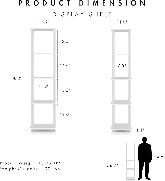 Homes: Inside + Out Apexa Modern 5-Tier Narrow Shelving Units, Collectibles Display Shelves, Easy Assembly Standing Shelf, Home Storage Organizer for Living Room, Bedroom, Office, Taupe Grey - Image 3