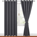 Hiasan Blackout Curtains for Bedroom, 60 x 84 Inches Long - Thermal Insulated & Light Blocking Window Curtains for Living Room, 2 Drape Panels Sewn with Tiebacks, Dark Grey by Hiasan