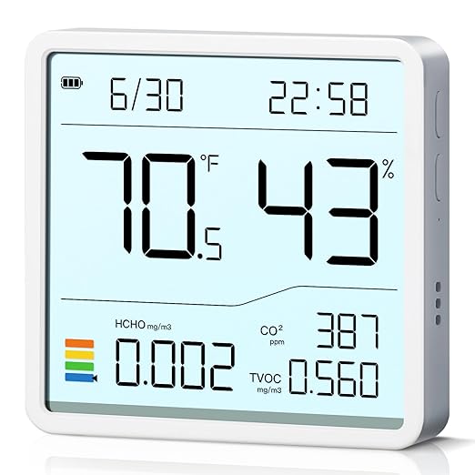 7-in-1 Air Quality Monitor Indoor, Air Analysis Apparatus, 5s Backlight Air Quality Meter for TVOC, HCHO, Temp, Hum, Temperature Humidity Monitor for Home, Office, Hotel by Tarinks