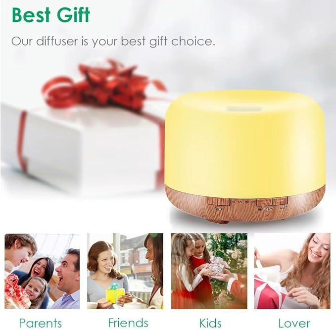 500ml Home/Office Aroma Diffuser, Essential & Fragrant Oil Vaporizer with Multi-Color Lighting for Night Stand, Desk, Table, Remote Control, Timer & Auto-Off Switch, Brown, Premium - Image 4
