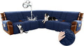 Arfntevss Waterproof Recliner Sectional Couch Covers for Reclining L Shape Sofa Cover Non Slip Washable L Shaped Slipcover Set for Dog Furniture Protector (5 Seat with 2 Console Cover, Midnight Blue) by Arfntevss