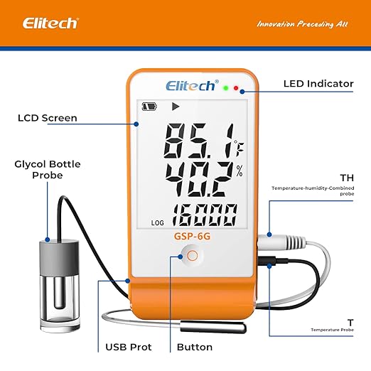 Elitech Digital Temperature Humidity Data Logger Medical Refrigerator Thermometer Vaccine Fridge Temperature Monitor Max Min Value GSP-6G - Image 8