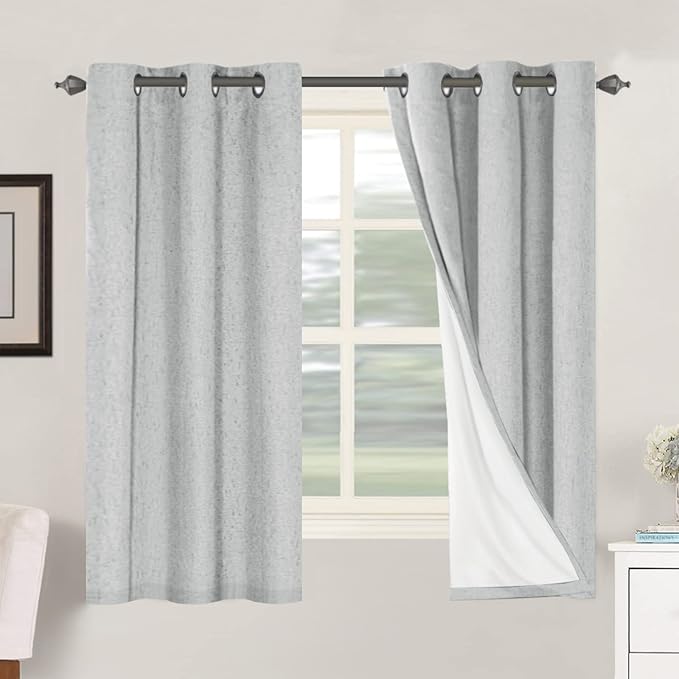 H.VERSAILTEX 100% Blackout Curtains for Bedroom Thermal Insulated Linen Textured Curtains Heat and Full Light Blocking Drapes Living Room Curtains 2 Panel Sets, Glacier Gray, 42x63 Inch by HVERSAILTEX