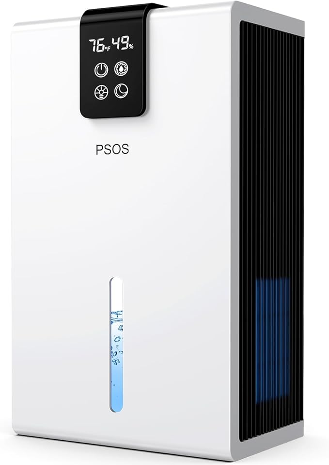 Dehumidifier, Dehumidifiers for Home, 98 OZ Water Tank, (1000 sq.ft) Quiet Dehumidifier for Basement Bathroom Bedroom with Humidity Display, Auto Shut Off, Relaxing 7 Color Ambient Light(White) by PSOS