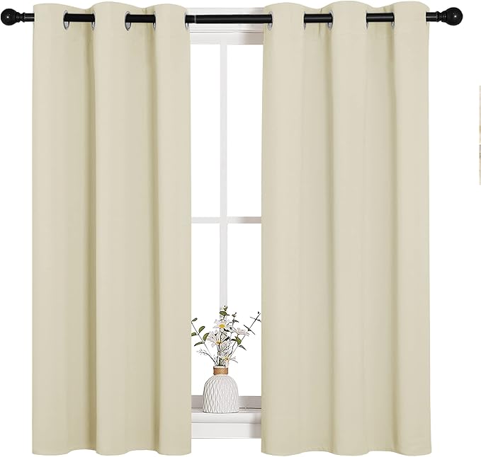 NICETOWN Room Darkening Curtain Panels for Cafe, Thermal Insulated Grommet Top Room Darkening Draperies/Drapes for Window (Beige, 2 Panels, W34 x L45) - Image 2