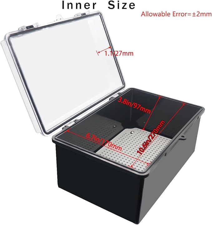 Junction Box, Hinged Black Clear Cover IP67 Waterproof ABS Project Box with Mounting Plate Electrical Box Enclosure with Wall Bracket 11.4 x 7.5 x 5.5inch(290x190x140mm) - Image 3