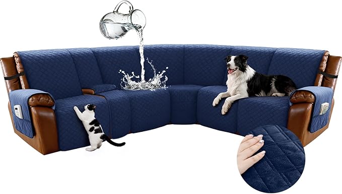 Arfntevss Waterproof Recliner Sectional Couch Covers for Reclining L Shape Sofa Cover Non Slip Washable L Shaped Slipcover Set for Dog Furniture Protector (5 Seat with 1 Console Cover, Midnight Blue) by Arfntevss