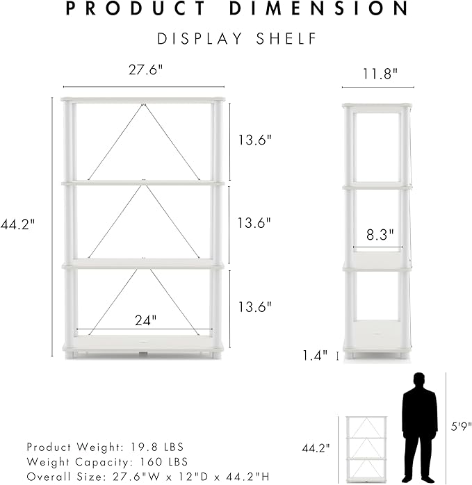 Homes: Inside + Out Apexa Modern 4-Tier Wide Shelving Units, Collectibles Display Shelves, Easy Assembly Standing Shelf, Home Storage Organizer for Living Room, Bedroom, Office, White - Image 3